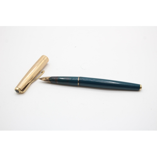 327 - Vintage PARKER 65 Teal Fountain Pen w/ 14ct Gold Nib, Rolled Gold Cap WRITING