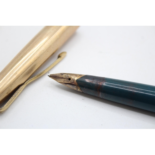 327 - Vintage PARKER 65 Teal Fountain Pen w/ 14ct Gold Nib, Rolled Gold Cap WRITING