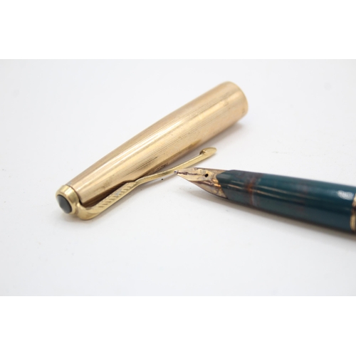 327 - Vintage PARKER 65 Teal Fountain Pen w/ 14ct Gold Nib, Rolled Gold Cap WRITING