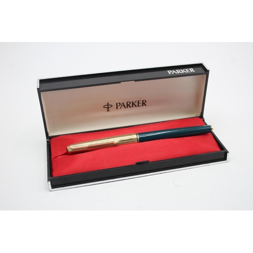 328 - Vintage PARKER 61 Teal Fountain Pen w/ 14ct Gold Nib, Rolled Gold Cap WRITING