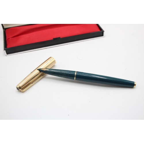 328 - Vintage PARKER 61 Teal Fountain Pen w/ 14ct Gold Nib, Rolled Gold Cap WRITING