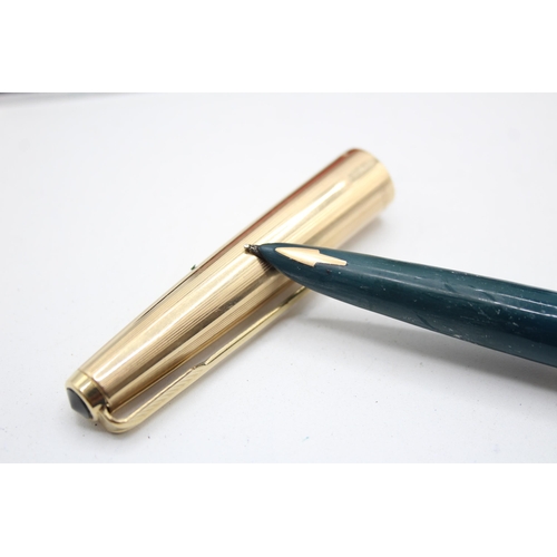 328 - Vintage PARKER 61 Teal Fountain Pen w/ 14ct Gold Nib, Rolled Gold Cap WRITING