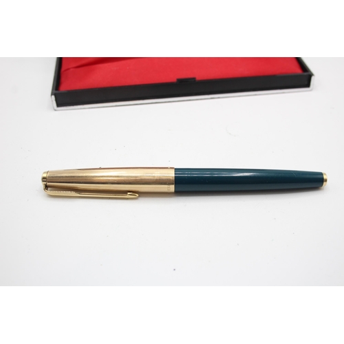 328 - Vintage PARKER 61 Teal Fountain Pen w/ 14ct Gold Nib, Rolled Gold Cap WRITING