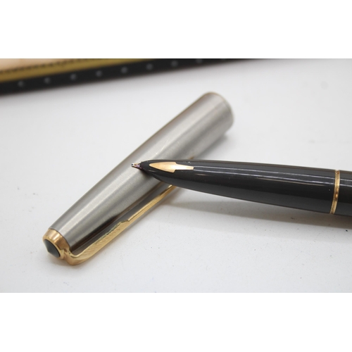 331 - Vintage PARKER 61 Grey Fountain Pen w/ 14ct Gold Tipped Nib, Box WRITING