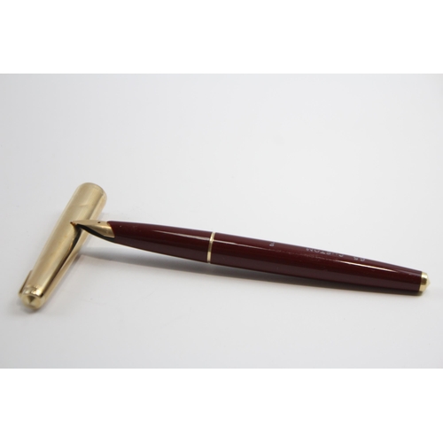 332 - Vintage PARKER 65 Burgundy Fountain Pen w/ 14ct Gold Nib, Chalk Mark WRITING