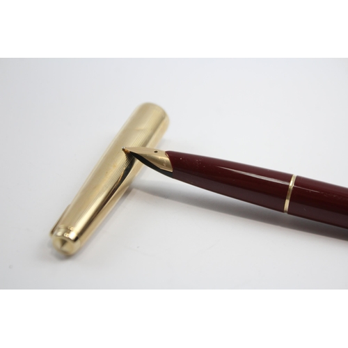 332 - Vintage PARKER 65 Burgundy Fountain Pen w/ 14ct Gold Nib, Chalk Mark WRITING