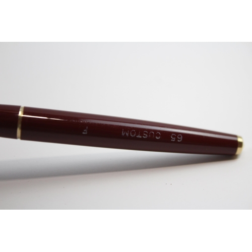 332 - Vintage PARKER 65 Burgundy Fountain Pen w/ 14ct Gold Nib, Chalk Mark WRITING