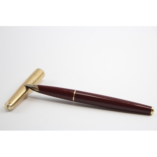 333 - Vintage PARKER 65 Burgundy Fountain Pen w/ 14ct Gold Nib WRITING