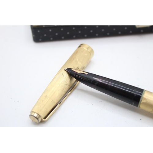 334 - Vintage PARKER 61 Gold Plated Fountain Pen w/ 14ct Gold Nib WRITING Boxed (21g)