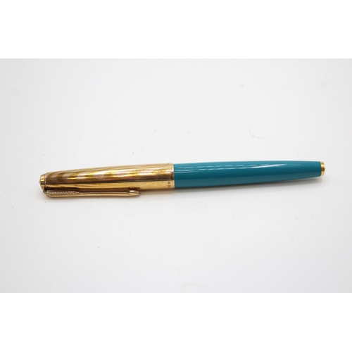 347 - Vintage PARKER 61 Teal FOUNTAIN PEN w/ 14ct Gold Nib, Rolled Gold Cap WRITING