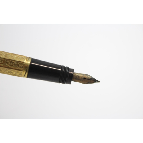 351 - Vintage OBERLAND 18ct Rolled Gold Retractable 14ct Gold Nib Fountain Pen (18g)