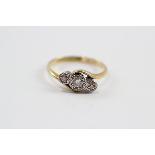 106 - 18ct Gold Old Cut Diamond Three Stone Ring (2.6g) Size  N 1/2