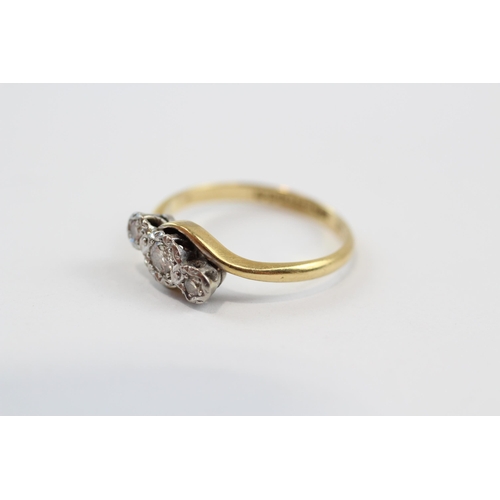 106 - 18ct Gold Old Cut Diamond Three Stone Ring (2.6g) Size  N 1/2