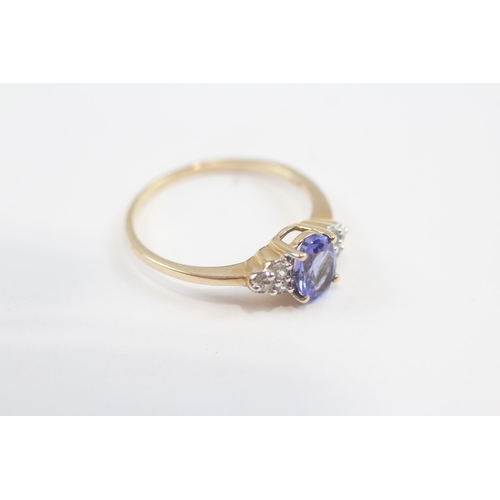 113 - 9ct Gold Tanzanite & Diamond Cluster Dress Ring (1.7g) Size  N 1/2