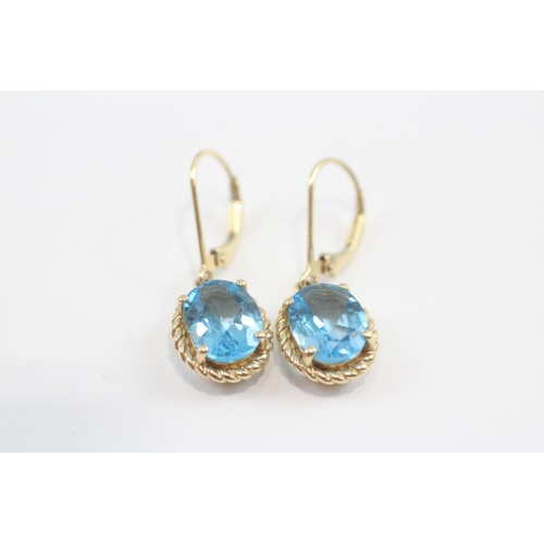 114 - 14ct Gold Blue Topaz Drop Earrings (2.8g)