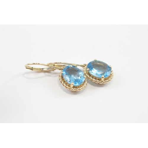 114 - 14ct Gold Blue Topaz Drop Earrings (2.8g)