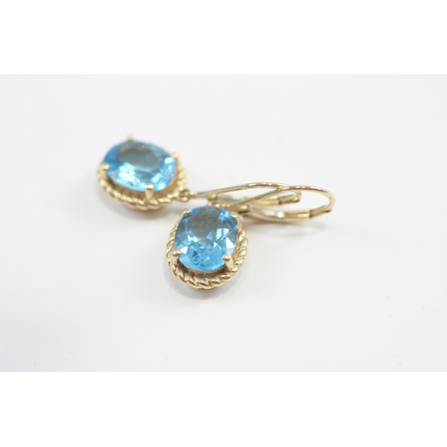 114 - 14ct Gold Blue Topaz Drop Earrings (2.8g)