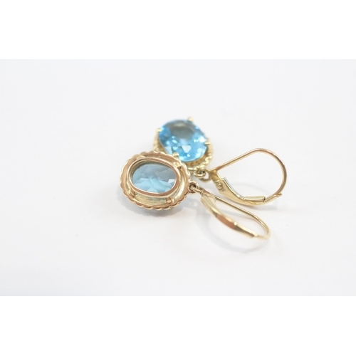 114 - 14ct Gold Blue Topaz Drop Earrings (2.8g)