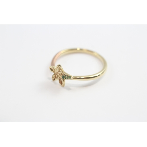 129 - 9ct Gold Green Gemstone Clogau Leaf Ring (2.2g) Size  P