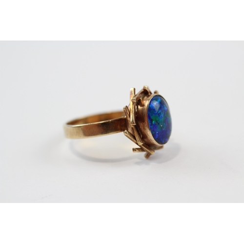 133 - 9ct Gold Black Opal Triplet Single Stone Ring (3.2g) Size  M