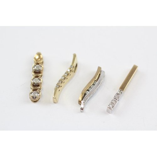 149 - 4 X 9ct Gold Diamond Bar Pendants (4.4g)