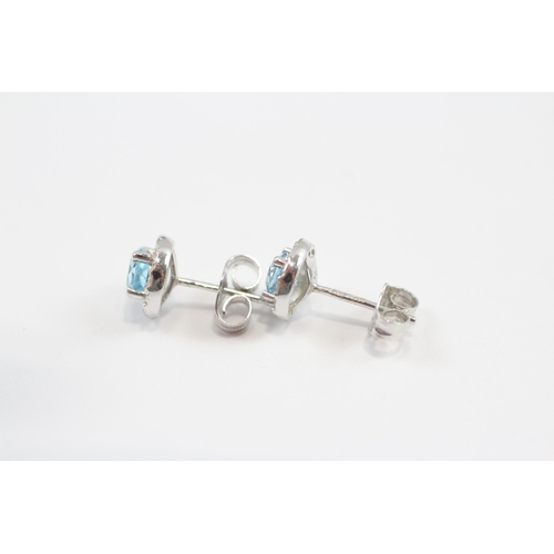 15 - 9ct White Gold Diamond & Blue Topaz Halo Stud Earrings (1.1g)