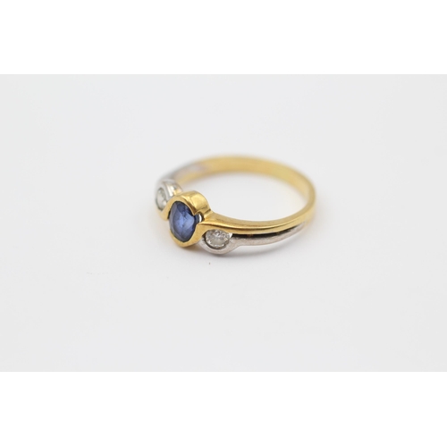 160 - 18ct Gold Diamond & Sapphire Three Stone Ring (2.4g) Size  J