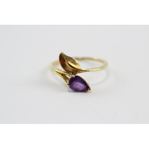 169 - 14ct Gold Amethyst Set Floral Dress Ring (2.4g) Size  P