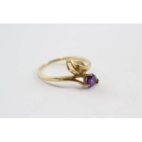 169 - 14ct Gold Amethyst Set Floral Dress Ring (2.4g) Size  P