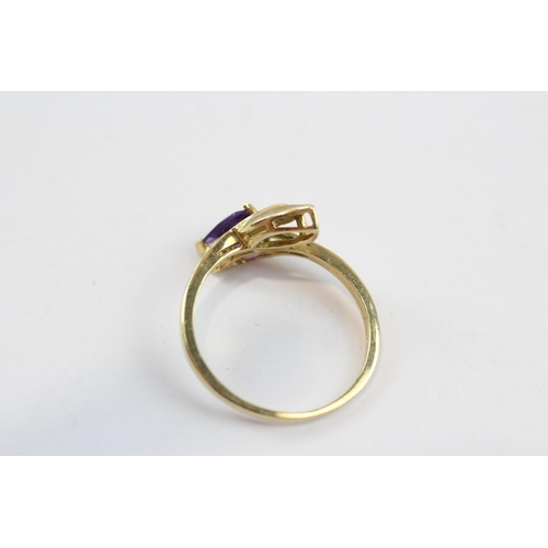 169 - 14ct Gold Amethyst Set Floral Dress Ring (2.4g) Size  P