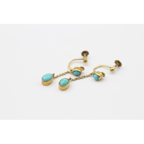 19 - 9ct Gold Turquoise Screw Back Drop Earrings (1.3g)