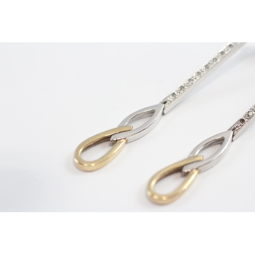 35 - 9ct Yellow & White Gold Diamond Infinity Knot Drop Earrings (3.4g)
