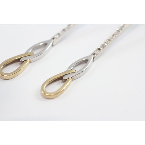 35 - 9ct Yellow & White Gold Diamond Infinity Knot Drop Earrings (3.4g)
