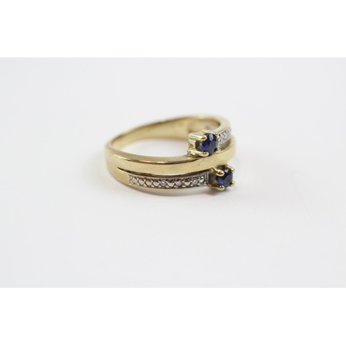 56 - 9ct Gold Diamond And Sapphire Twin Stone Ring (3.3g) Size  M 1/2