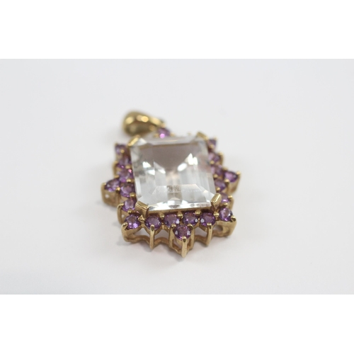 65 - 9ct Gold White Topaz And Amethyst Halo Pendant (6.5g)