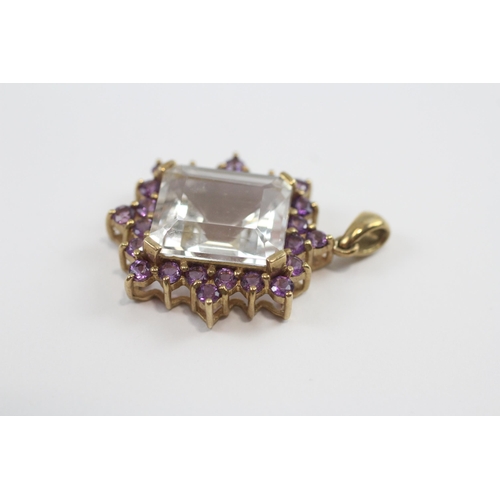 65 - 9ct Gold White Topaz And Amethyst Halo Pendant (6.5g)