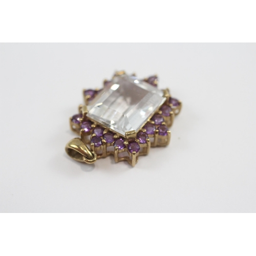 65 - 9ct Gold White Topaz And Amethyst Halo Pendant (6.5g)