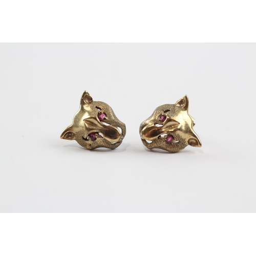 70 - 9ct Gold Ruby Eyed Panther Stud Earrings (2g)