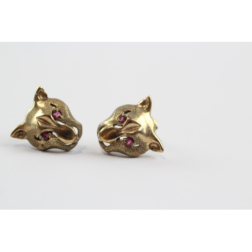 70 - 9ct Gold Ruby Eyed Panther Stud Earrings (2g)