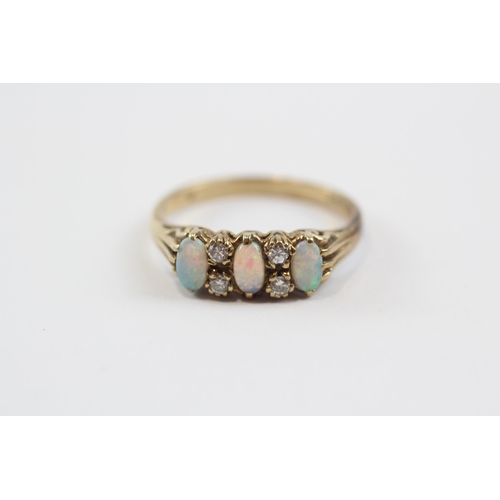 71 - 9ct Gold Opal And Diamond Ornate Set Ring (2.8g) Size  O