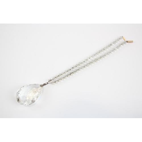 79 - 9ct Gold Clasp Rock Crystal Pendant Necklace With Hand-Cut Rock Crystal Bead Chain (71.2g)