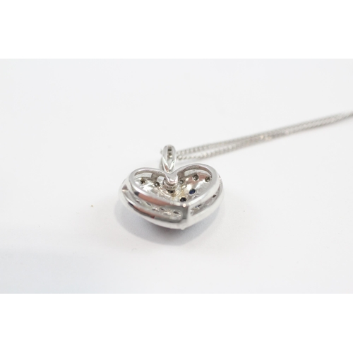 83 - 9ct White Gold Diamond & Sapphire Heart Pendant Necklace (4g)