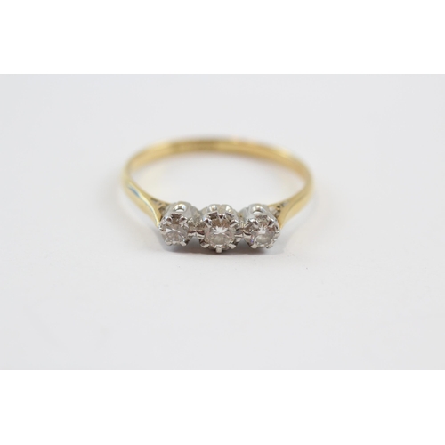 84 - 18ct Gold Old Cut Diamond Three Stone Ring (2.6g) Size  R 1/2