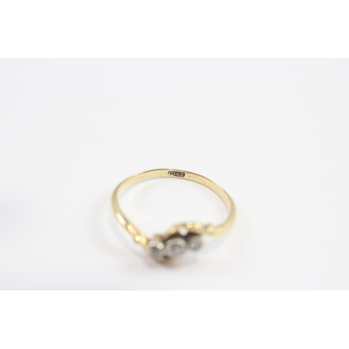 9 - 18ct Gold Old Cut Diamond Three Stone Ring (1.8g) Size  M
