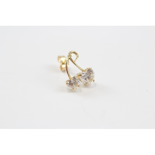 92 - 14ct Gold Clear Gemstone Double Heart Stud Earrings (1.5g)