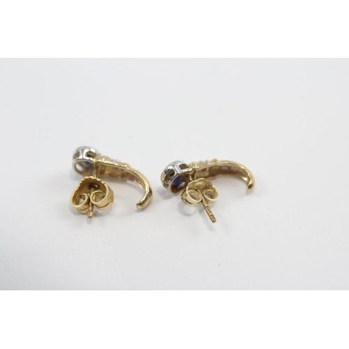 94 - 9ct Gold Diamond & Sapphire Half Hoop Earrings (1.4g)