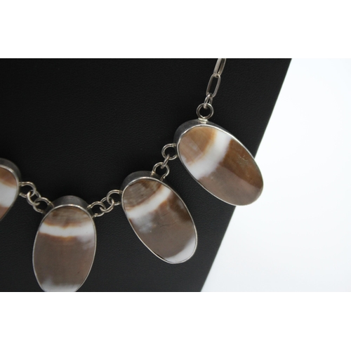 173 - Silver Shell Panel Necklace And Bracelet Set