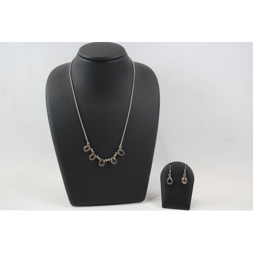 176 - Silver Smoky Quartz Necklace And Earrings Set