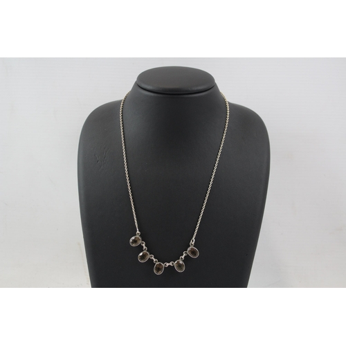 176 - Silver Smoky Quartz Necklace And Earrings Set