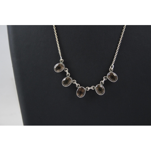 176 - Silver Smoky Quartz Necklace And Earrings Set